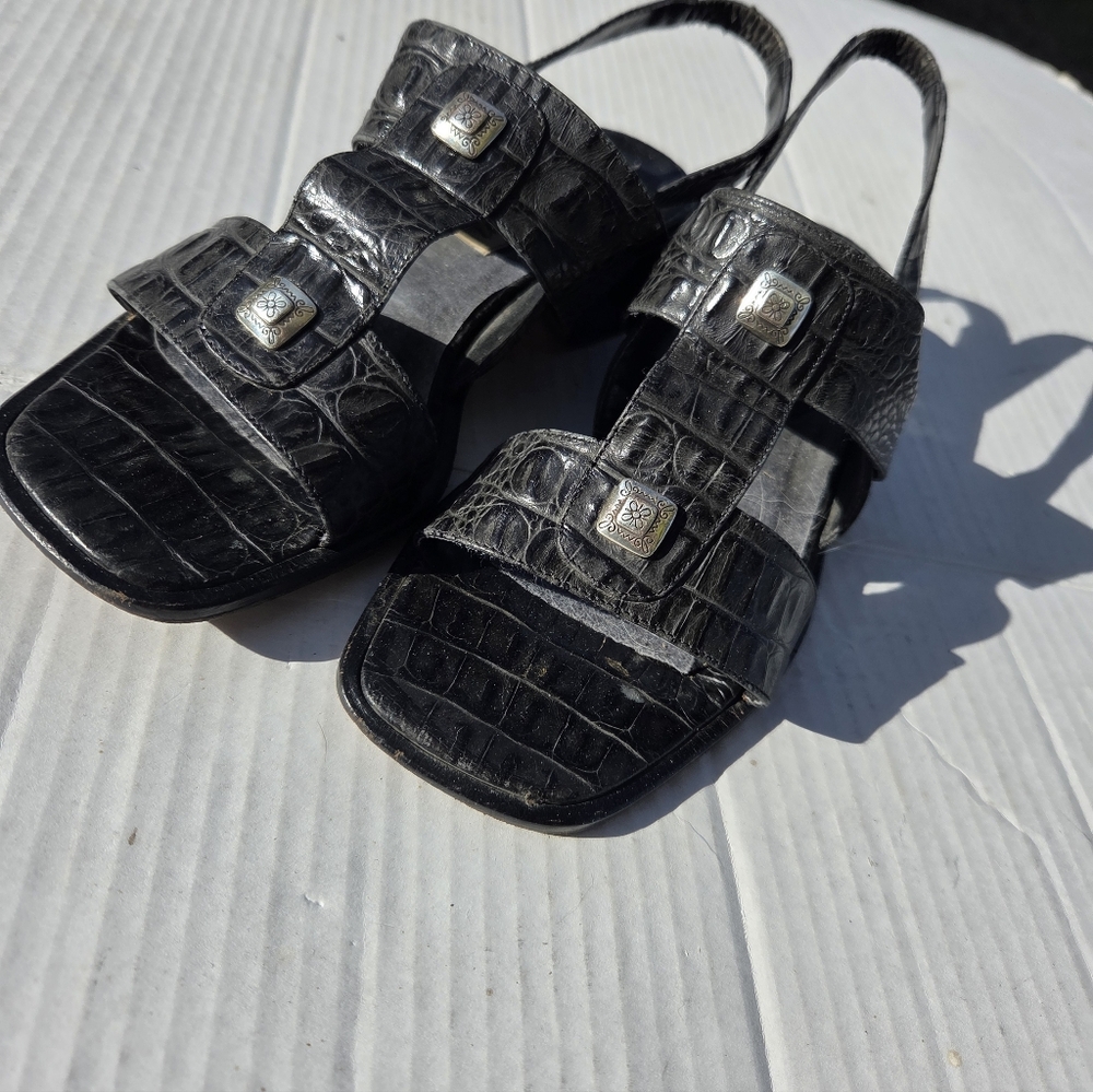 Brighton Y2K Black Square Toe Sandals Leather 8.5M Croc Pattern - Picture 1 of 11
